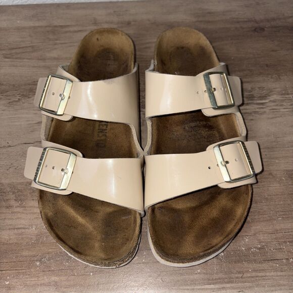 BIRKENSTOCK Arizona Soft Beige Leather Slide Sandal EU 41 US 10 - Picture 1 of 12